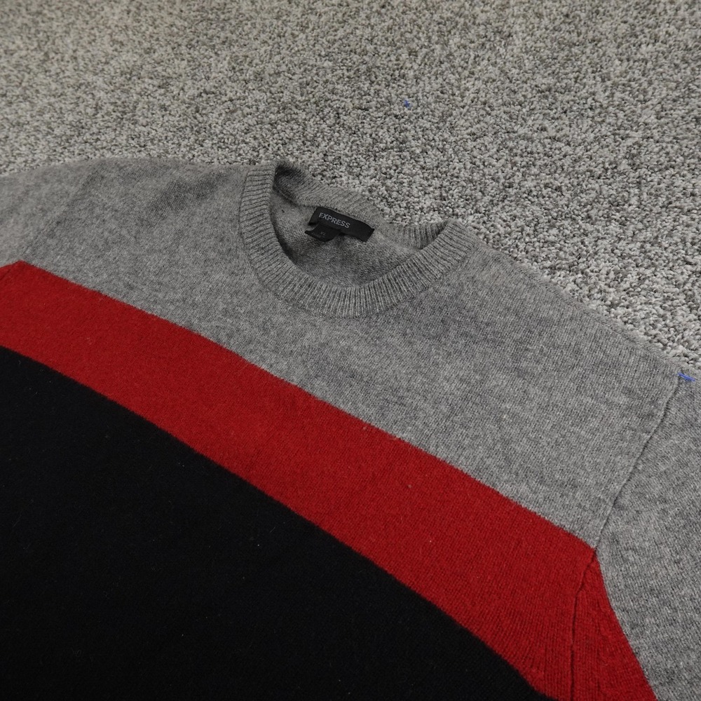 Express Sweater Mens XL Gray Red Black Lambswool Crewneck Pullover Cozy Warm Top